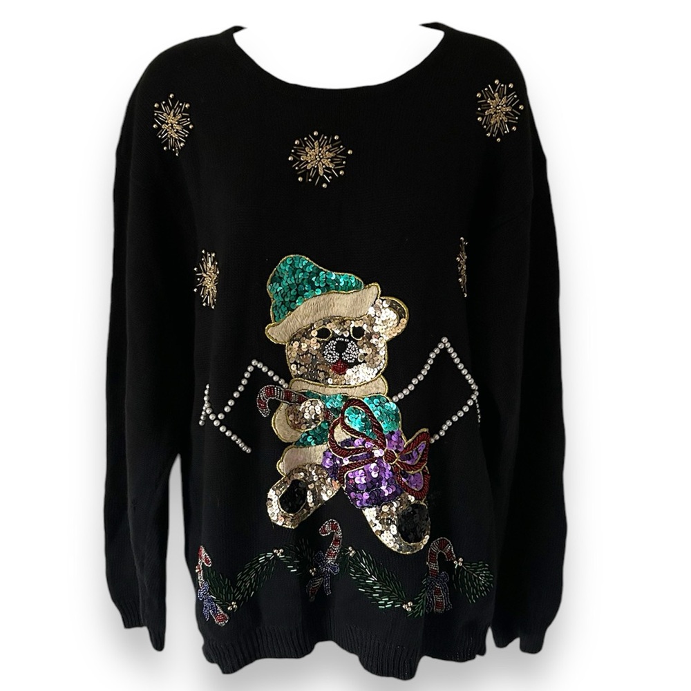 Vintage 1980’s Lindsay Blake Beaded and Sequined Bear Ugly Christmas Sweater